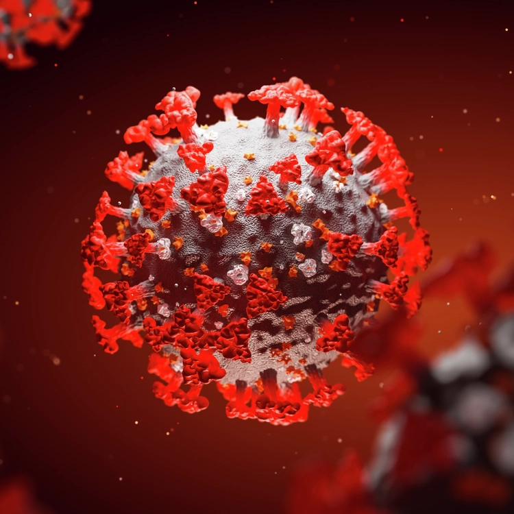 3D illustration of covid-19 virus in red