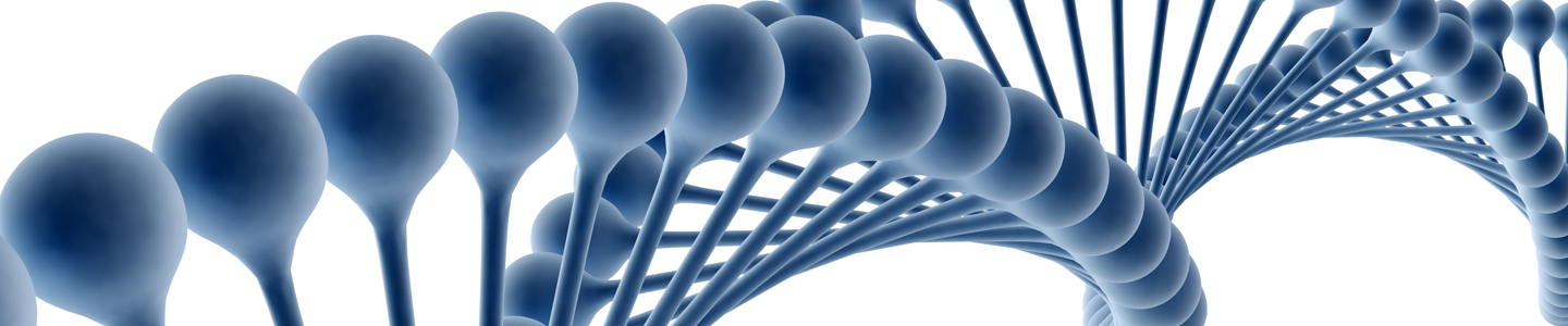 Blue DNA strand with sides made of dark blue balls.