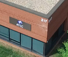 Aerial view of ATCC Gaithersburg, Maryland, biorepository building and parking lot.