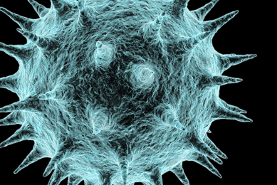 Iridescent influenza virus spheres with protruding spikes