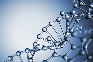 Clear blue DNA helix strand.