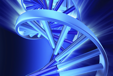 Light blue and dark blue DNA helix.