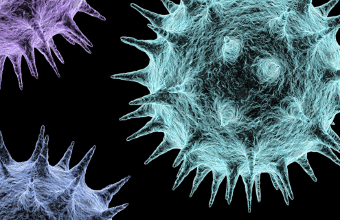 Iridescent influenza virus spheres with protruding spikes