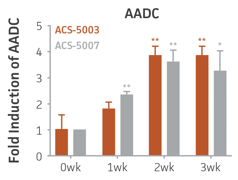 Bar chart labeled Fold Induction of AADC