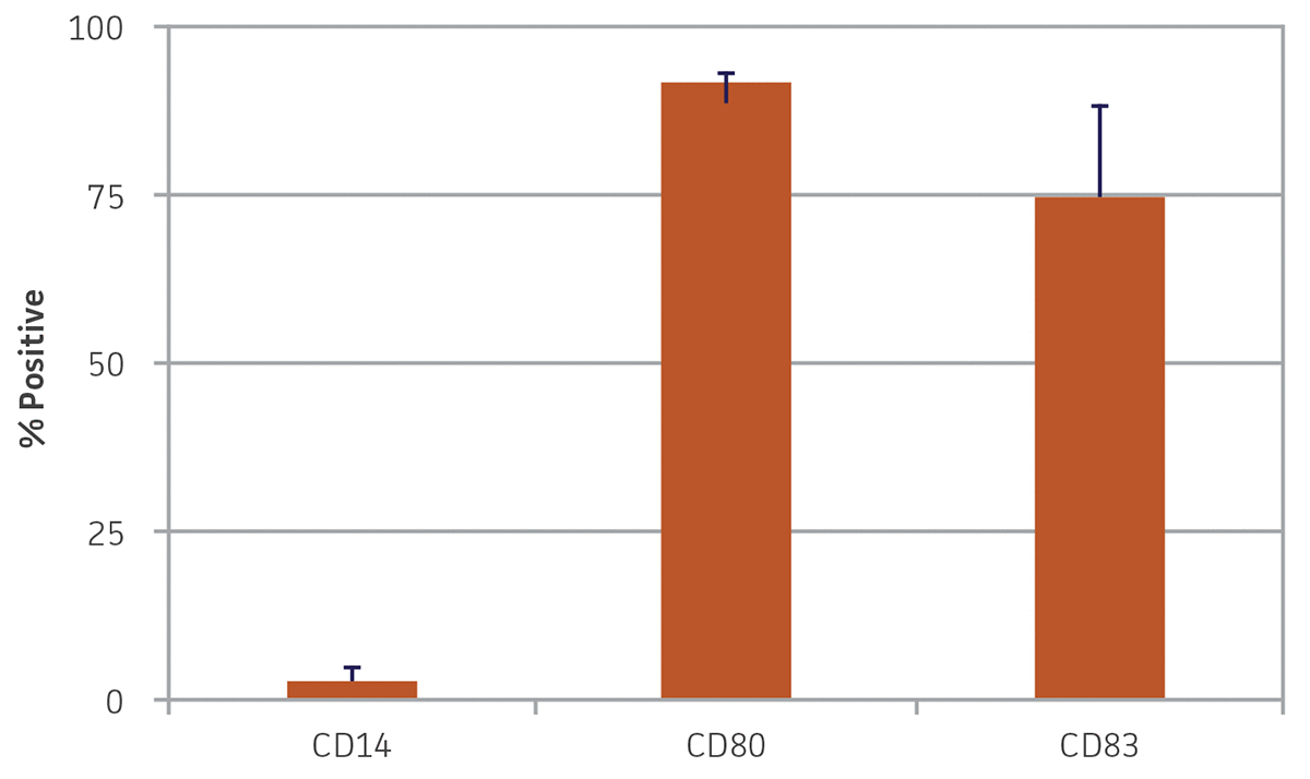 Chart of dendritic cells expressed in CD80 and CD83.