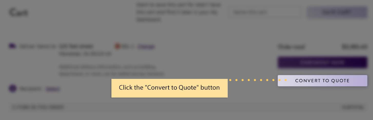Screen shot of converting a cart to a quote