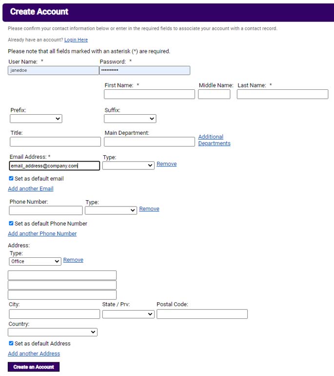 Agreement portal create account form