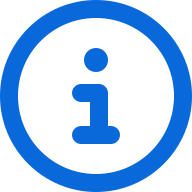 Blue circular icon with a lowercase letter “i” in the center, symbolizing information or help.