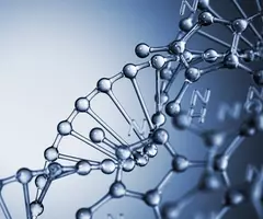 Clear blue DNA helix strand.