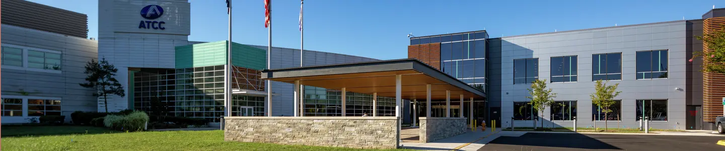 Panoramic of ATCC building entrance in the daylight.