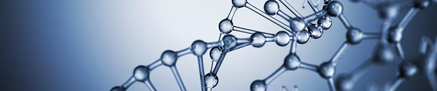 Clear blue DNA helix strand.