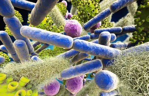 3d rendering various bacteria cells and virus