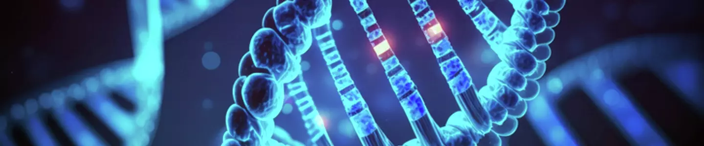 Blue DNA double helix strand in 3D illustration