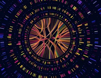 Concentric circles with purple, orange and yellow markers for DNA sequencing.