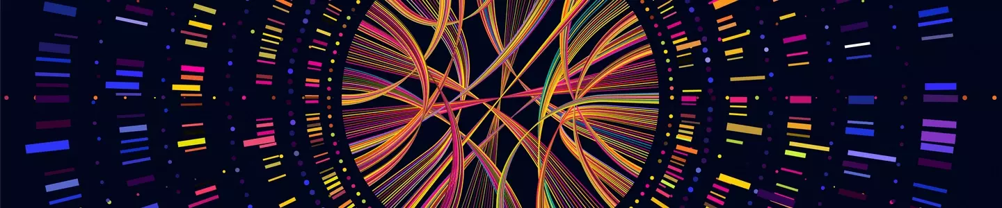 Concentric circles with purple, orange and yellow markers for DNA sequencing.