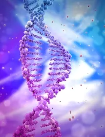Broken DNA helix made of purple balls