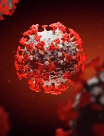 3D illustration of covid-19 virus in red