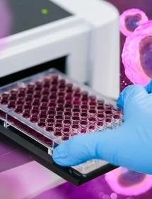 ELISA plate to measure OD with microplate reader. Microtiter plate (96 well) reader for biochemistry analysis.
