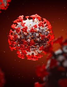 3D illustration of covid-19 virus in red