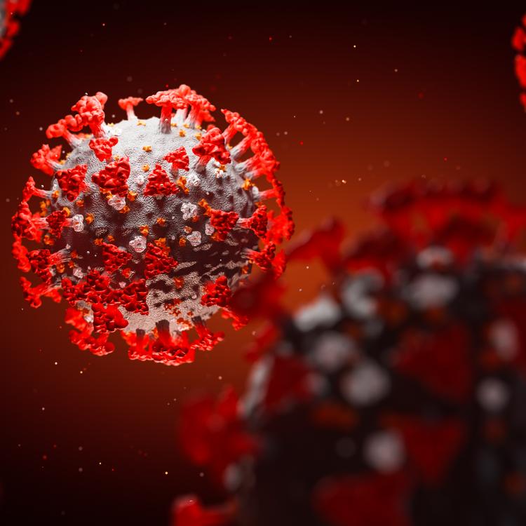 3D illustration of covid-19 virus in red