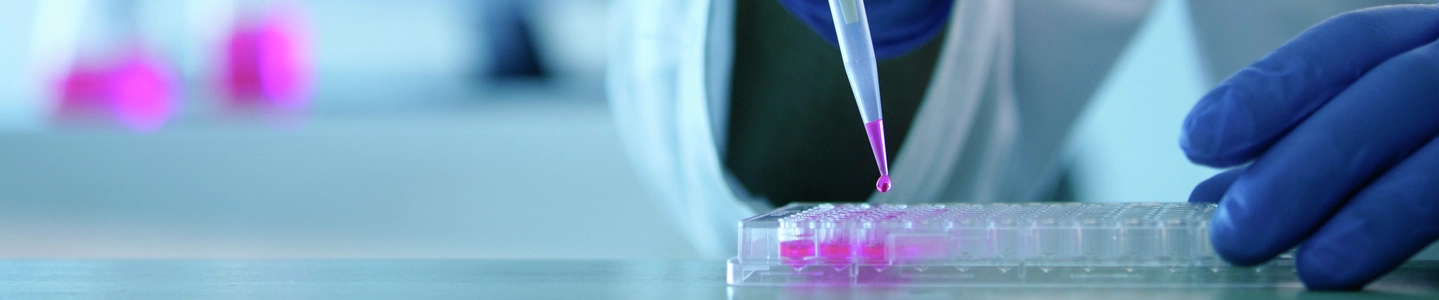 Scientist using pipette to fill well-plate