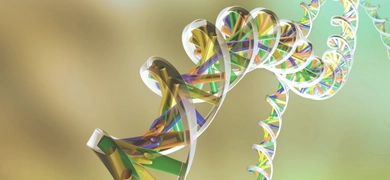 There multicolored DNA helix floating on abstract bacground