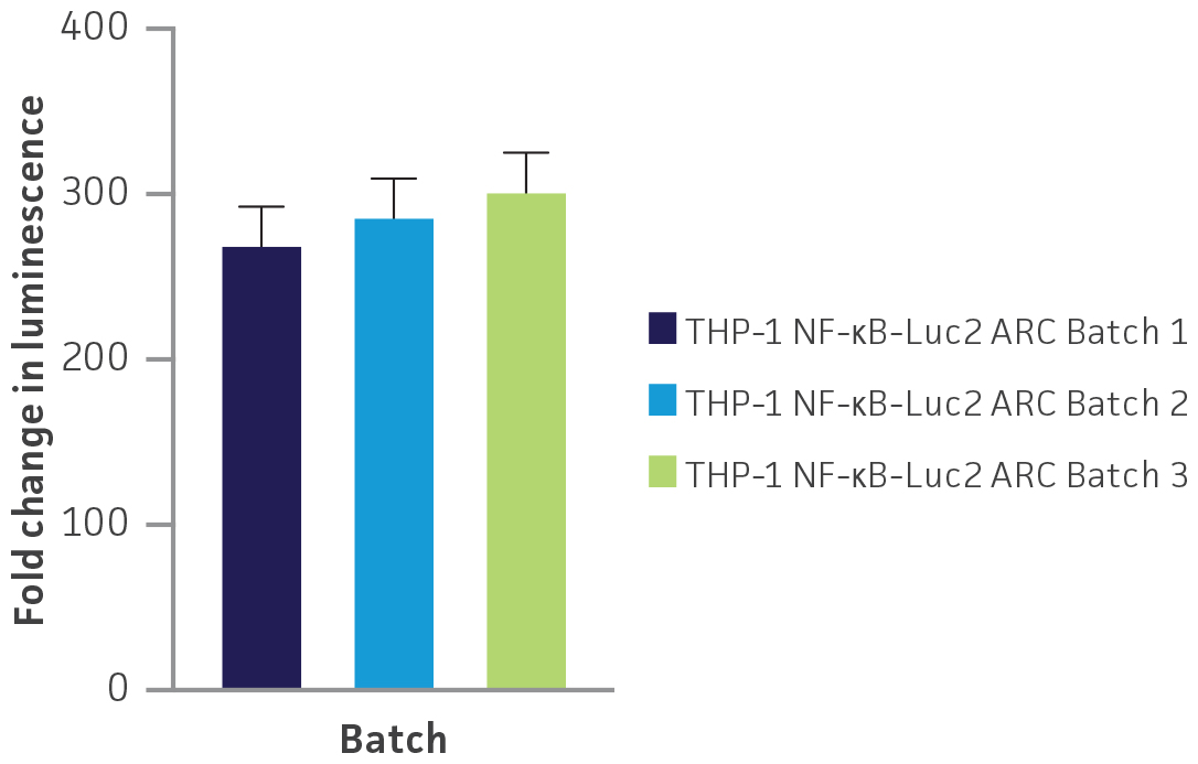 Assessment of luciferase reporter activity in Assay Ready THP-1 NF-κB-Luc2 cells after LPS stimulation