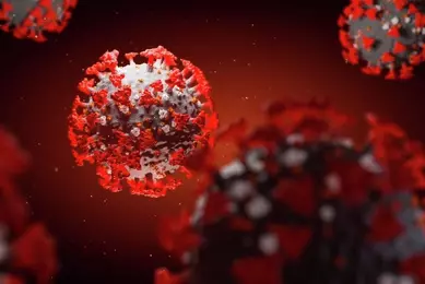 3D illustration of covid-19 virus in red