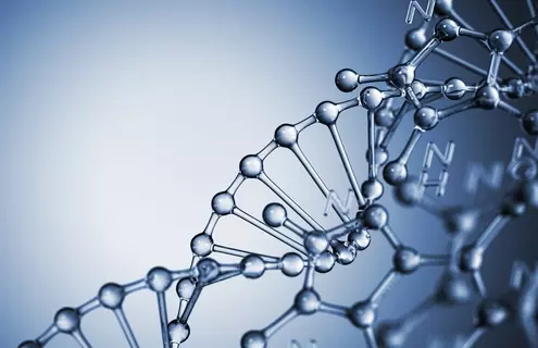 Clear blue DNA helix strand.