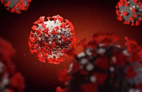 3D illustration of covid-19 virus in red