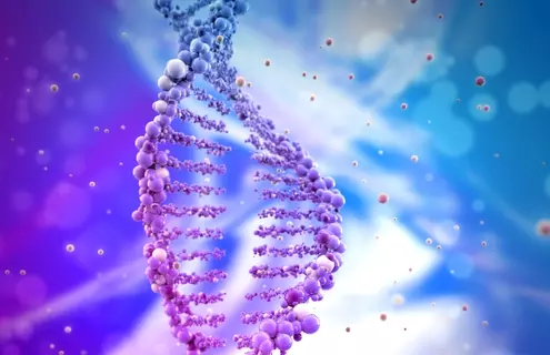 Broken DNA helix made of purple balls