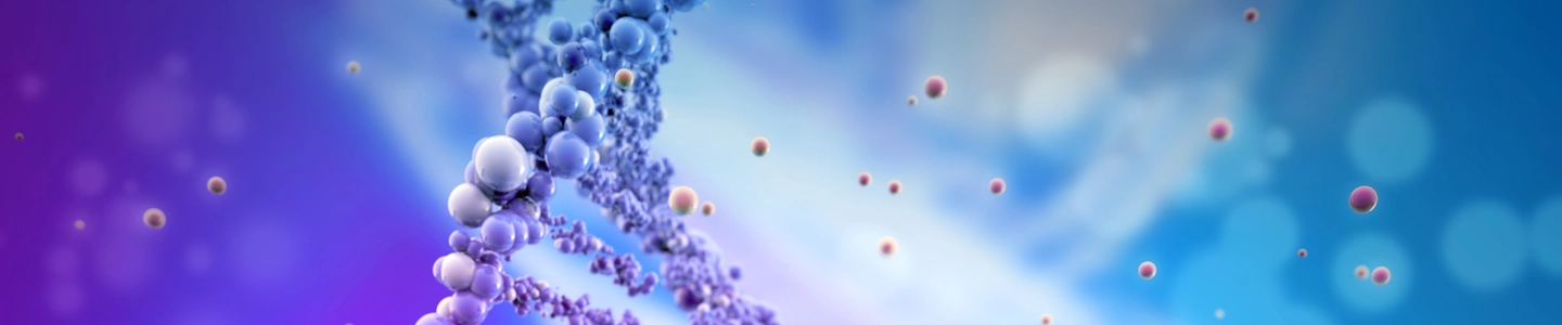 Broken DNA helix made of purple balls