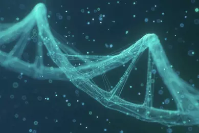 Abstract 3d polygonal wireframe DNA molecule